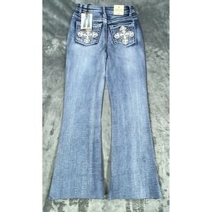 NEW Love Soho Bootcut Denim Jeans Womens 5 Mid Waist Whisker Light Wash Faded